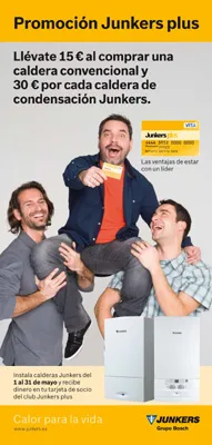Campaña para los socios del club Junkers plus: hasta 30 € por caldera Junkers