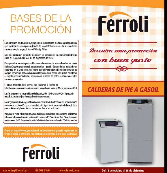FERROLI LANZA UNA PROMOCIÓN EXCLUSIVA PARA CALDERAS DE PIE A GASOIL 