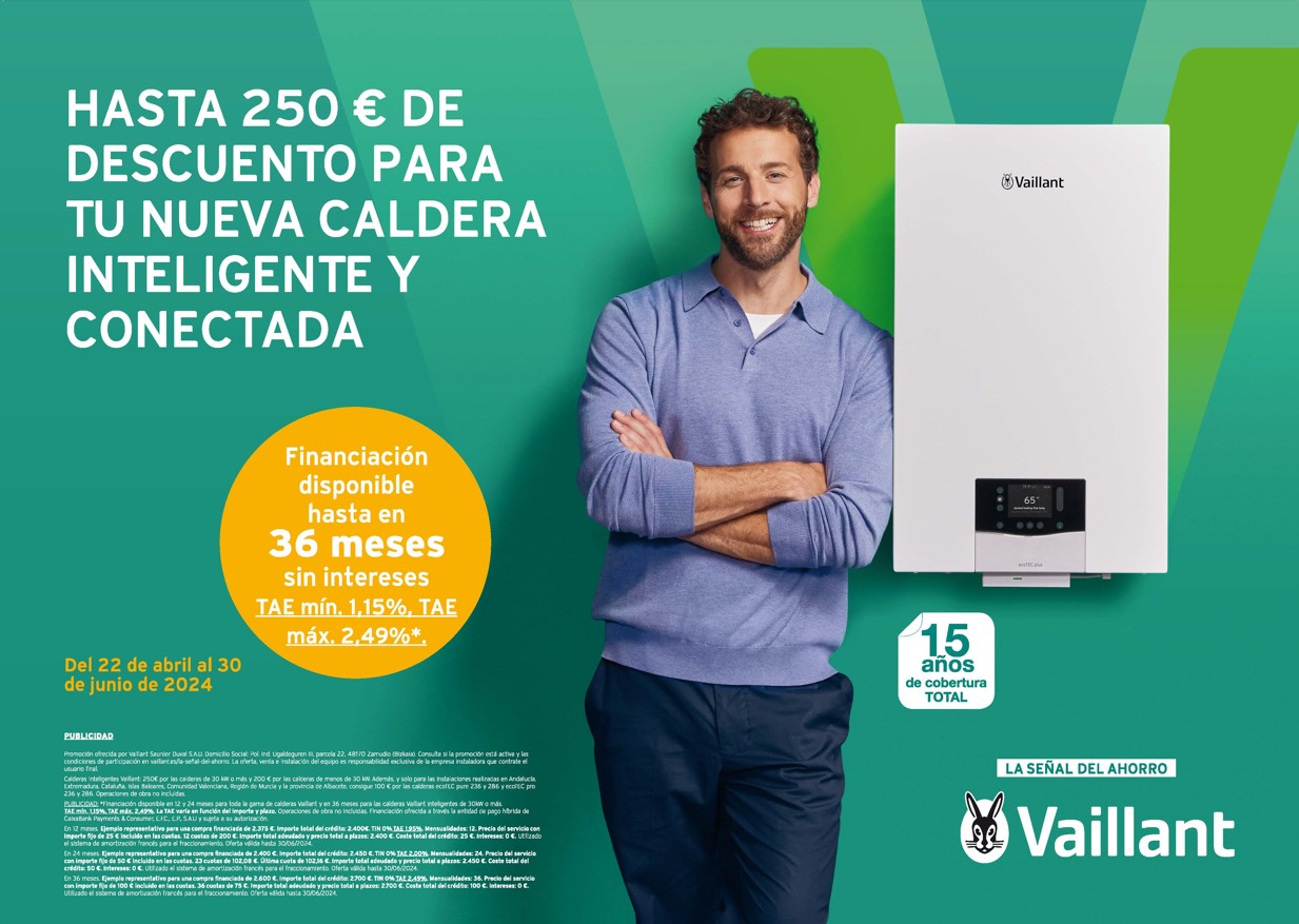 Hasta 250 € para disfrutar de una caldera inteligente y conectada Vaillant