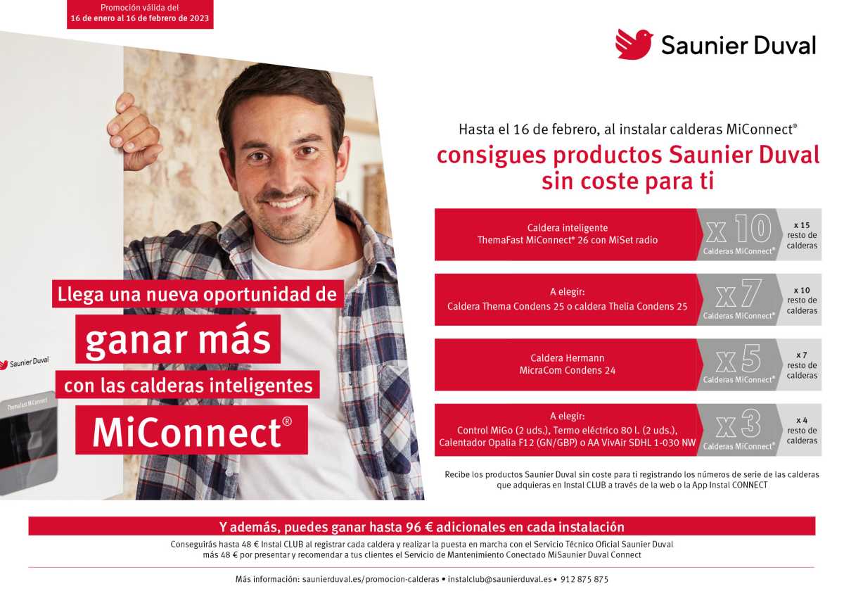 Hasta el 16 de febrero productos sin coste para los profesionales al instalar calderas Saunier Duval